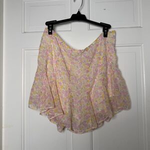 Hollister Floral Skort High Rise Pink Yellow Flowy Mini Skort Size L NWOT